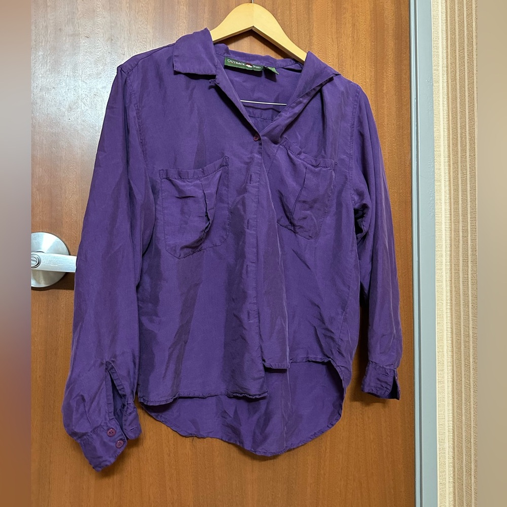 Vintage Purple Silk Button Down Shirt with Pockets
